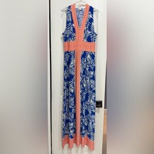 Maggy London Blue and White Maxi Dress